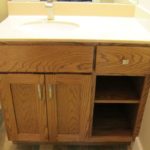 Solid Flat Panel Oak Vanity With Open Shelf